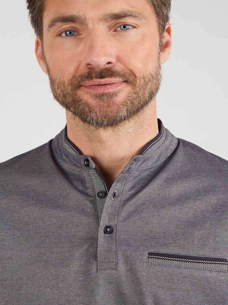 T-shirt col mao boutonné - Damart Gris chiné - Kiabi