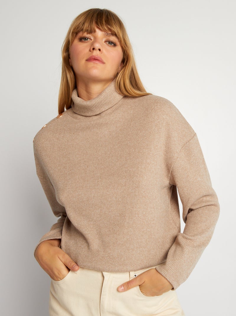 T-shirt col montant Beige - Kiabi