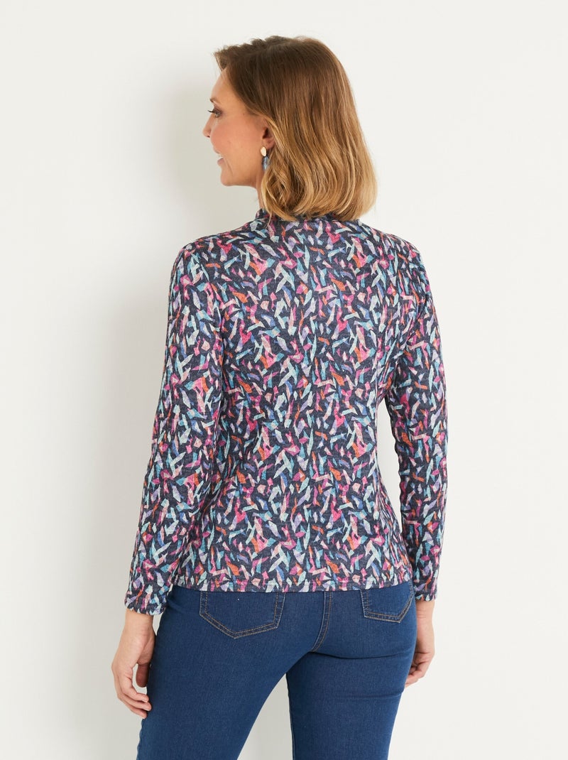 T-shirt col montant chaud motif graphique - Afibel Bleu Rose - Kiabi