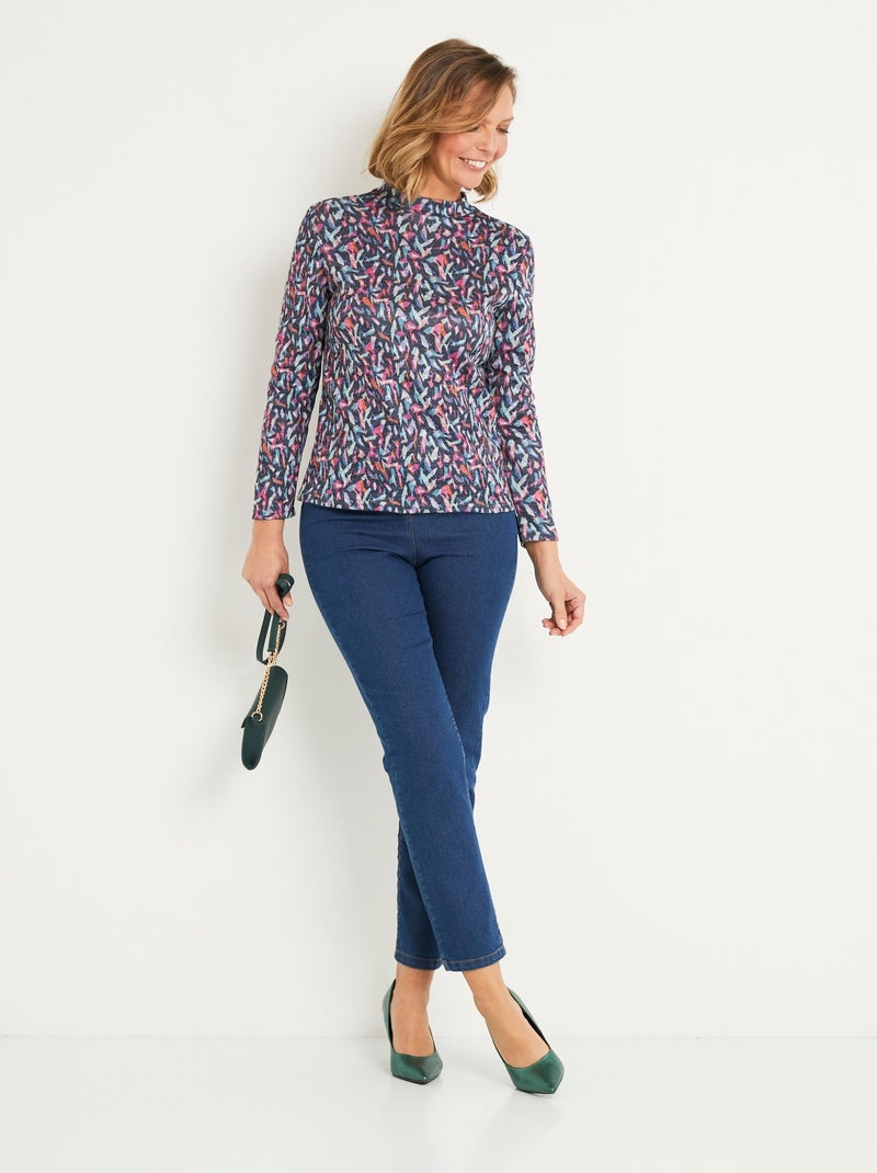 T-shirt col montant chaud motif graphique Bleu Rose - Kiabi