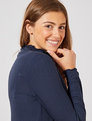 T-shirt col montant en maille fantaisie - Kiabi