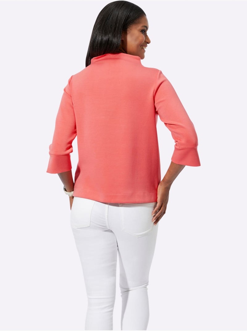 T shirt col montant et manches trois quarts en modal - taille standard - witt Corail - Kiabi