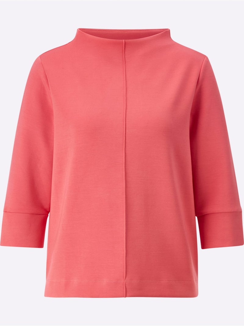 T shirt col montant et manches trois quarts en modal - taille standard - witt Corail - Kiabi