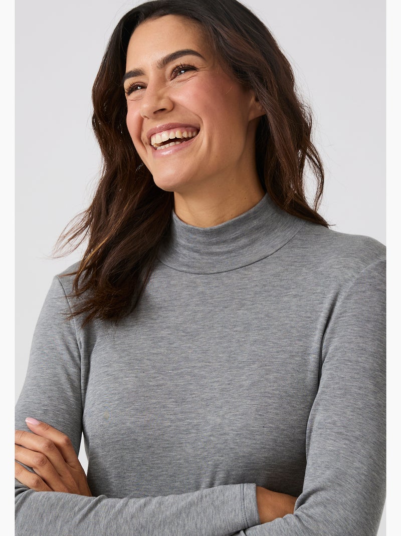 T-shirt col montant fine côte, thermolactyl sensitive - damart Gris - Kiabi