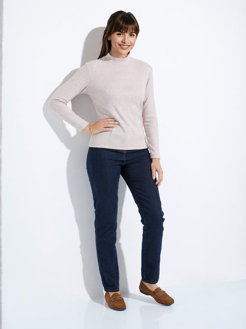 T-shirt col montant maille côtelée manches longues - Kiabi