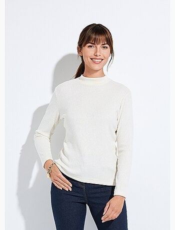 T-shirt col montant maille côtelée manches longues