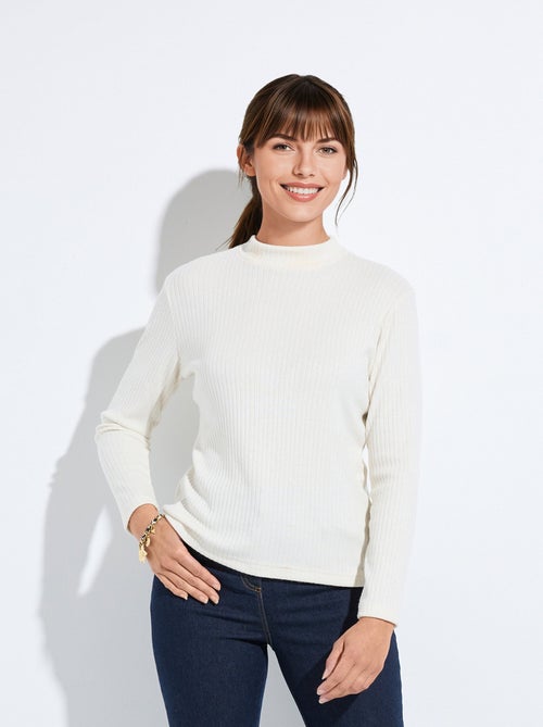 T-shirt col montant maille côtelée manches longues - Kiabi