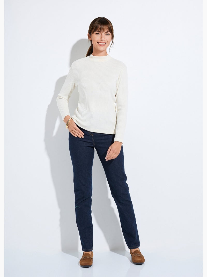 T-shirt col montant maille côtelée manches longues Ecru - Kiabi