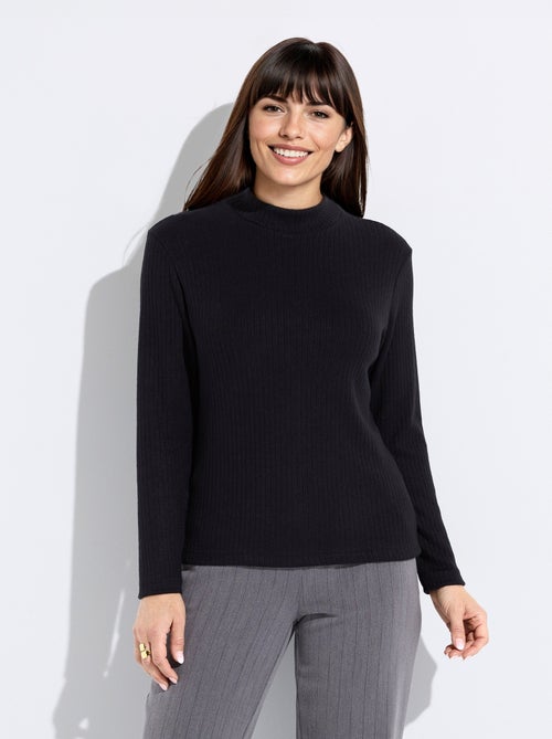 T-shirt col montant maille côtelée manches longues - Kiabi