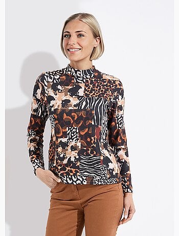 T-shirt col montant motif animalier maille chaude