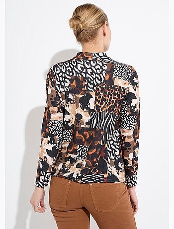 T-shirt col montant motif animalier maille chaude