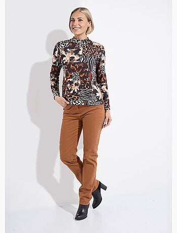 T-shirt col montant motif animalier maille chaude