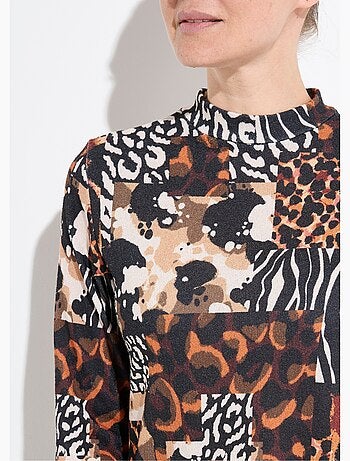 T-shirt col montant motif animalier maille chaude