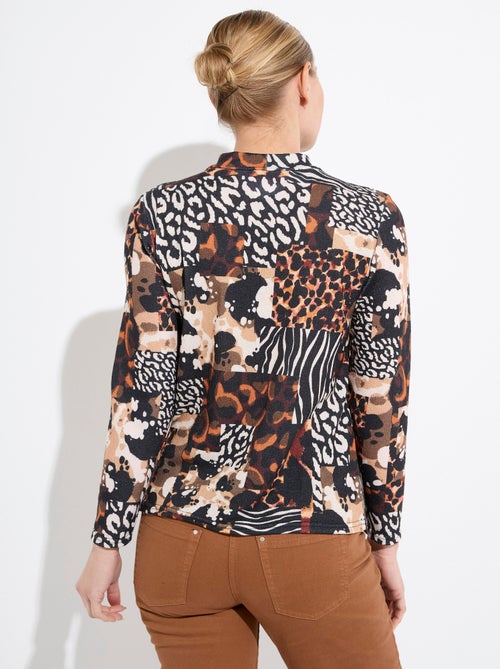 T-shirt col montant motif animalier maille chaude - Kiabi