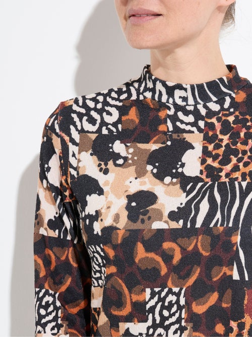 T-shirt col montant motif animalier maille chaude - Kiabi
