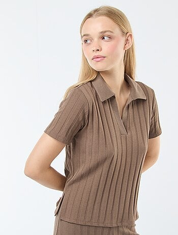 T-shirt col polo en coton stretch