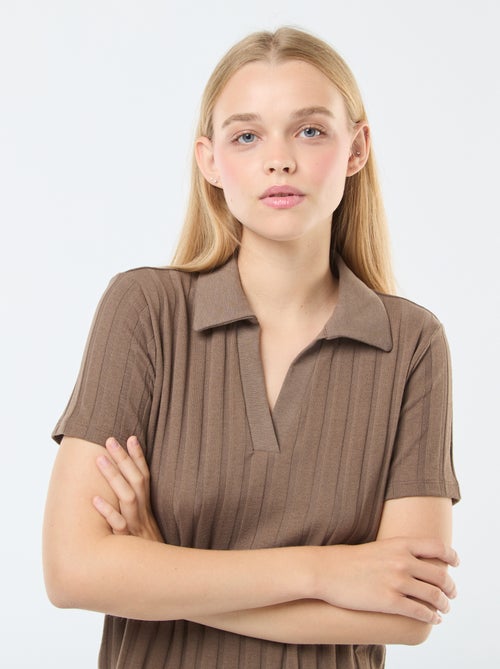 T-shirt col polo en coton stretch - Kiabi