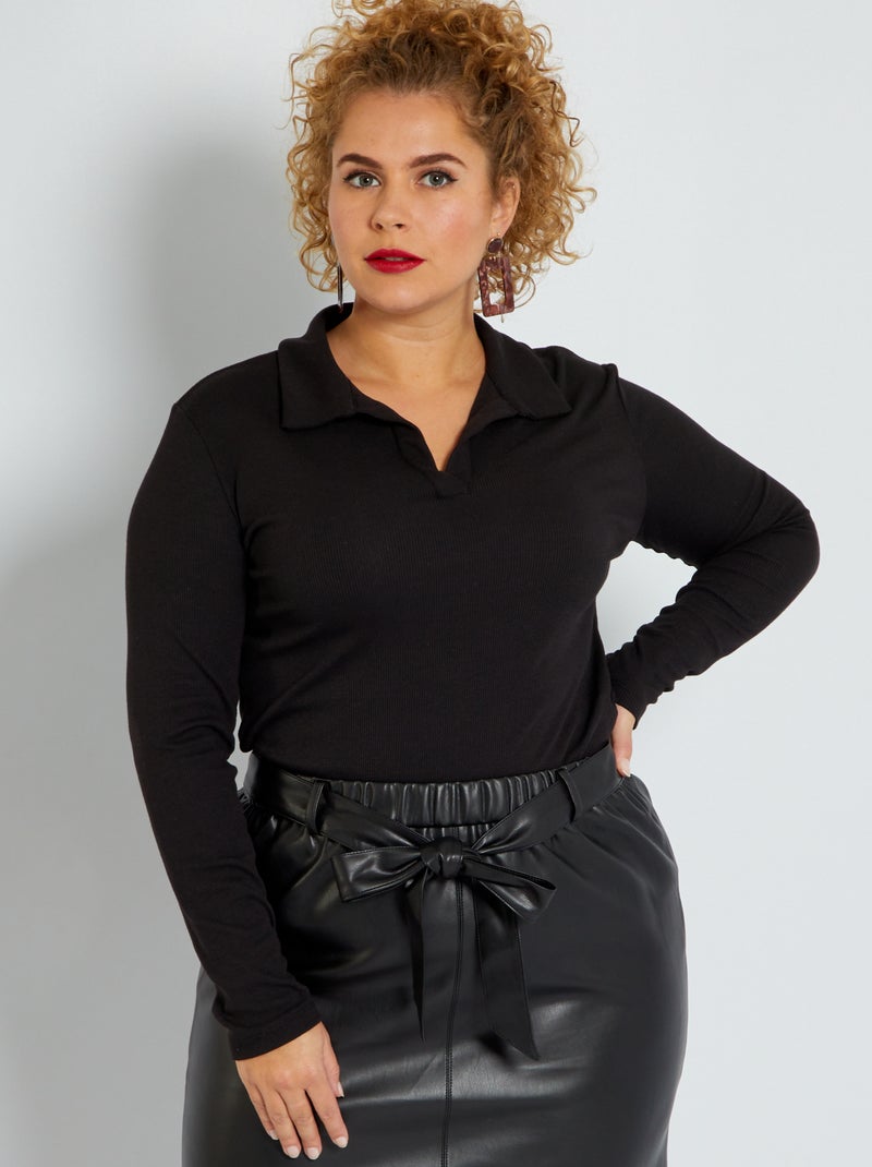 T-shirt col polo noir - Kiabi