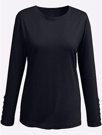 T-shirt col rond à manches longues avec boutons décoratifs - Taille standard - Moda Vilona