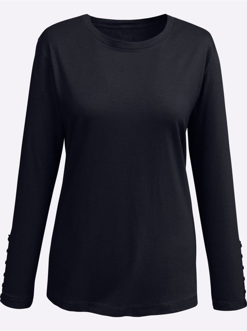 T-shirt col rond à manches longues avec patte de boutonnage - Taille standard - Moda Vilona - Kiabi