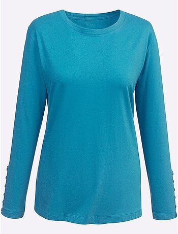 T-shirt col rond à manches longues avec boutons décoratifs - Taille standard - Moda Vilona