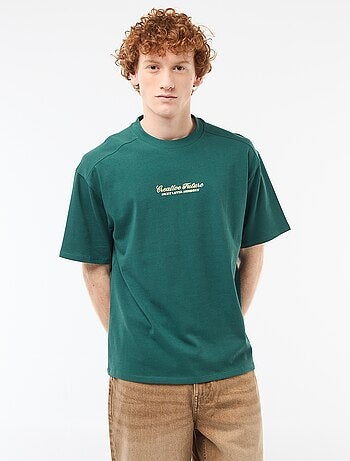 T-shirt col rond avec broderie contrastante