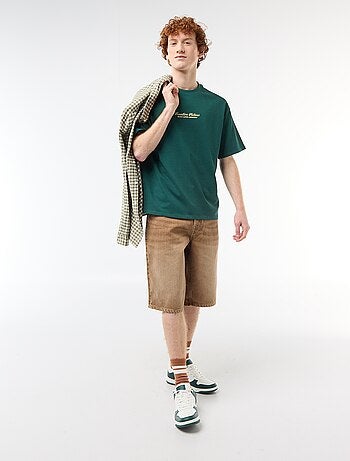 T-shirt col rond avec broderie contrastante