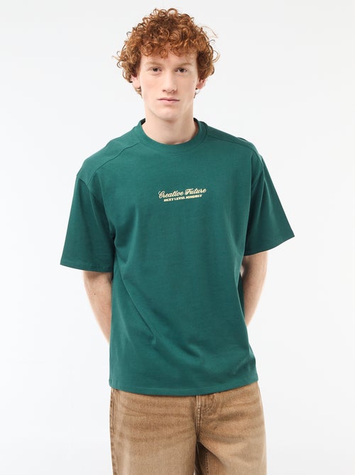 T-shirt col rond avec broderie contrastante - Kiabi