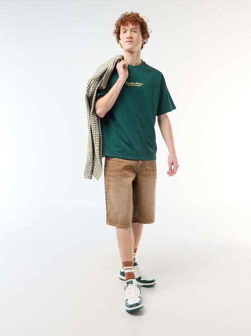 T-shirt col rond avec broderie contrastante - Kiabi