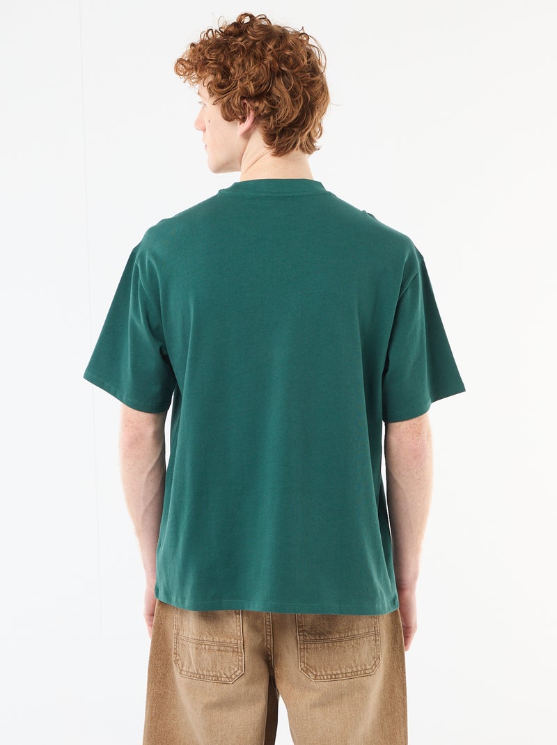 T-shirt col rond avec broderie contrastante Vert - Kiabi
