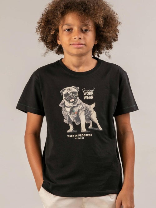 T-shirt col rond avec bulldog avec une veste en jeans imprimé sur l devant 'Deeluxe' - Kiabi