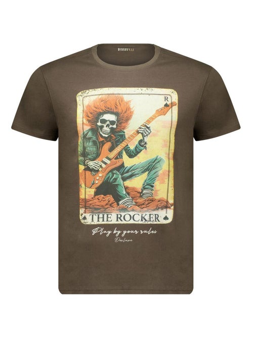 T-shirt col rond avec imprimé carte avec rockeur et tête de mort 'Deeluxe' - Kiabi