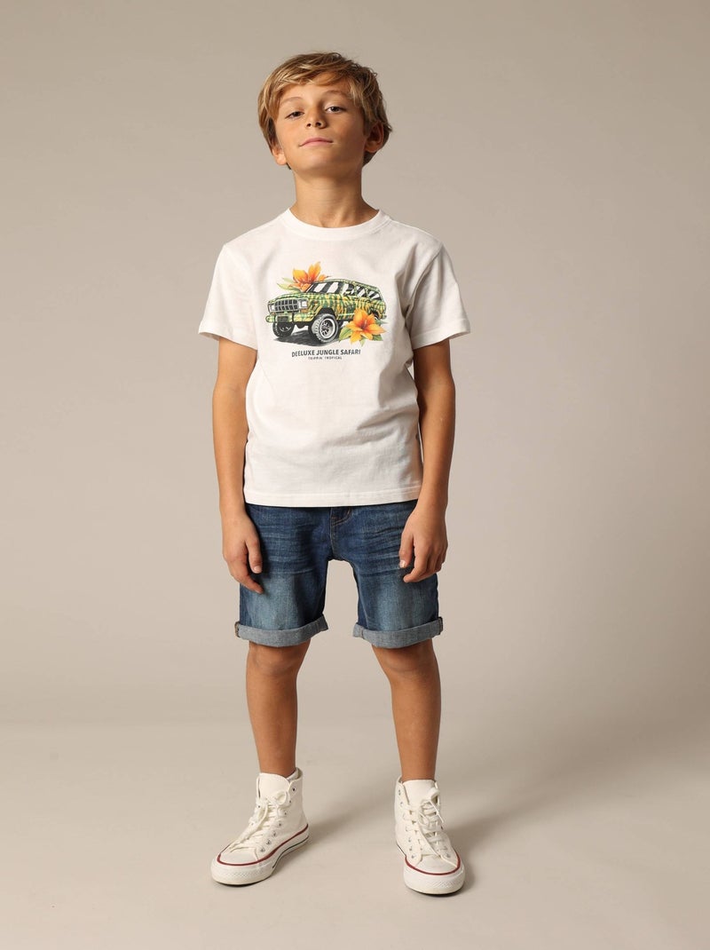 T-shirt col rond avec imprimé moto Sunset Expedition sur le devant 'Deeluxe' Ecru - Kiabi