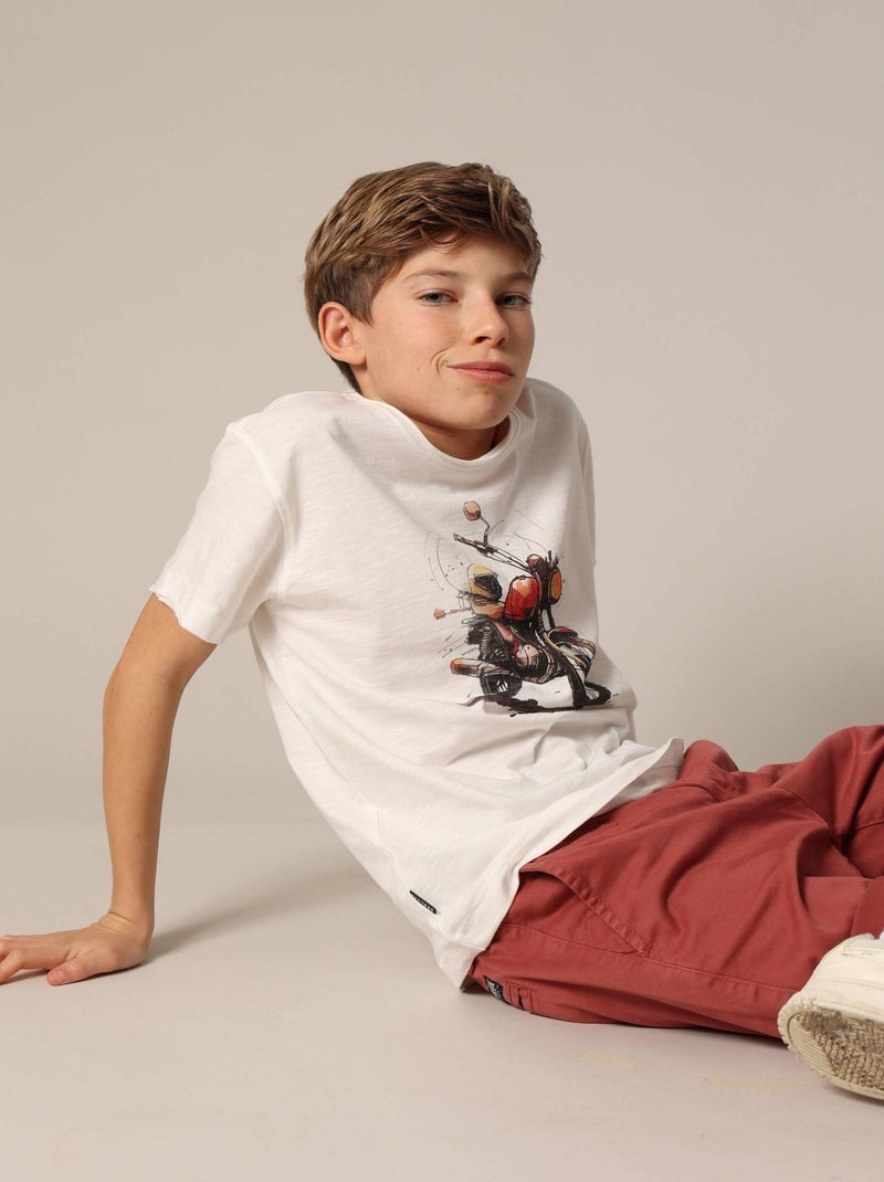 T-shirt col rond avec imprimé moto sur le devant 'Deeluxe' Ecru - Kiabi