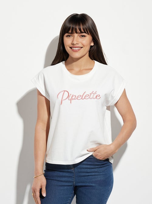 T-shirt col rond avec message Pipelette - Kiabi