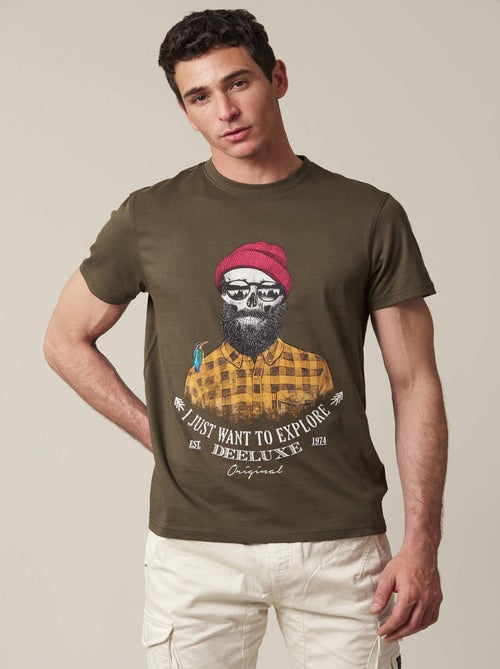 T-Shirt col rond avec tête de mort esprit bucheron 'Deeluxe' - Kiabi