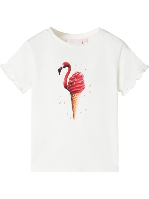 T-shirt col rond avec volant coton stretch imprimé flamant - vidaxl - Kiabi