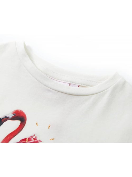 T-shirt col rond avec volant coton stretch imprimé flamant - vidaxl - Kiabi