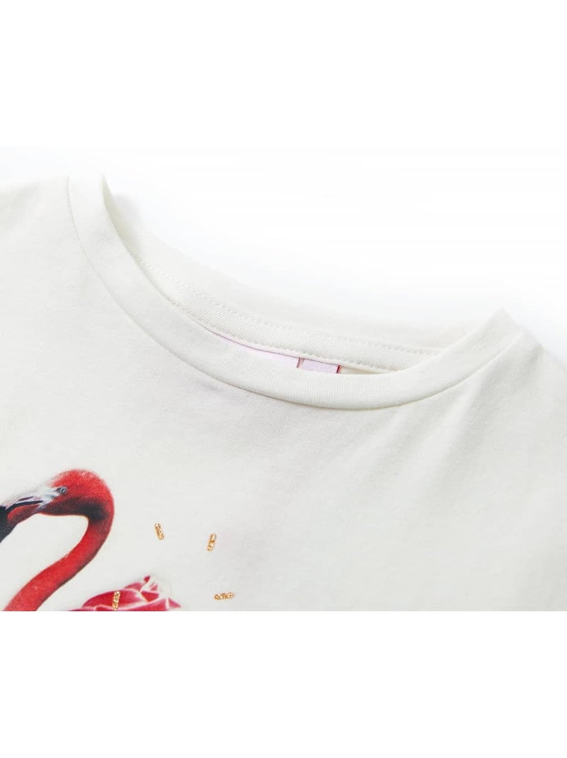T-shirt col rond avec volant coton stretch imprimé flamant - vidaxl Blanc - Kiabi
