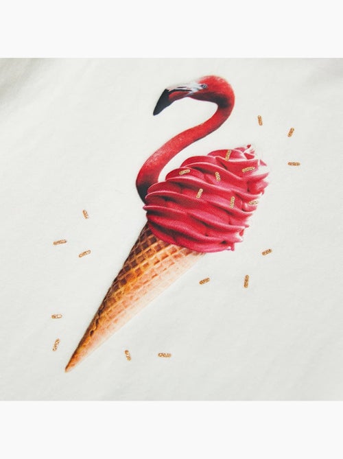 T-shirt col rond avec volant coton stretch imprimé flamant - vidaxl - Kiabi