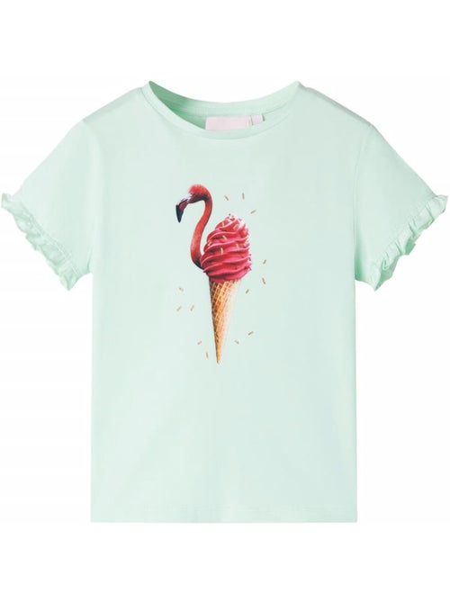 T-shirt col rond avec volant coton stretch imprimé flamant - vidaxl - Kiabi T-shirt col rond avec volant coton stretch imprimé flamant - vidaxl - Kiabi