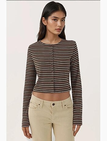 T-shirt col rond basique mélange viscose boutonné manches longues hiccup