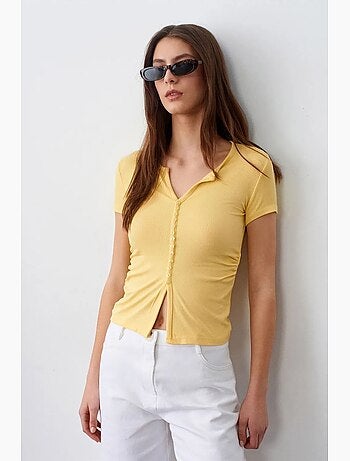 T-shirt col rond boutonné manches longues ajusté dilvin