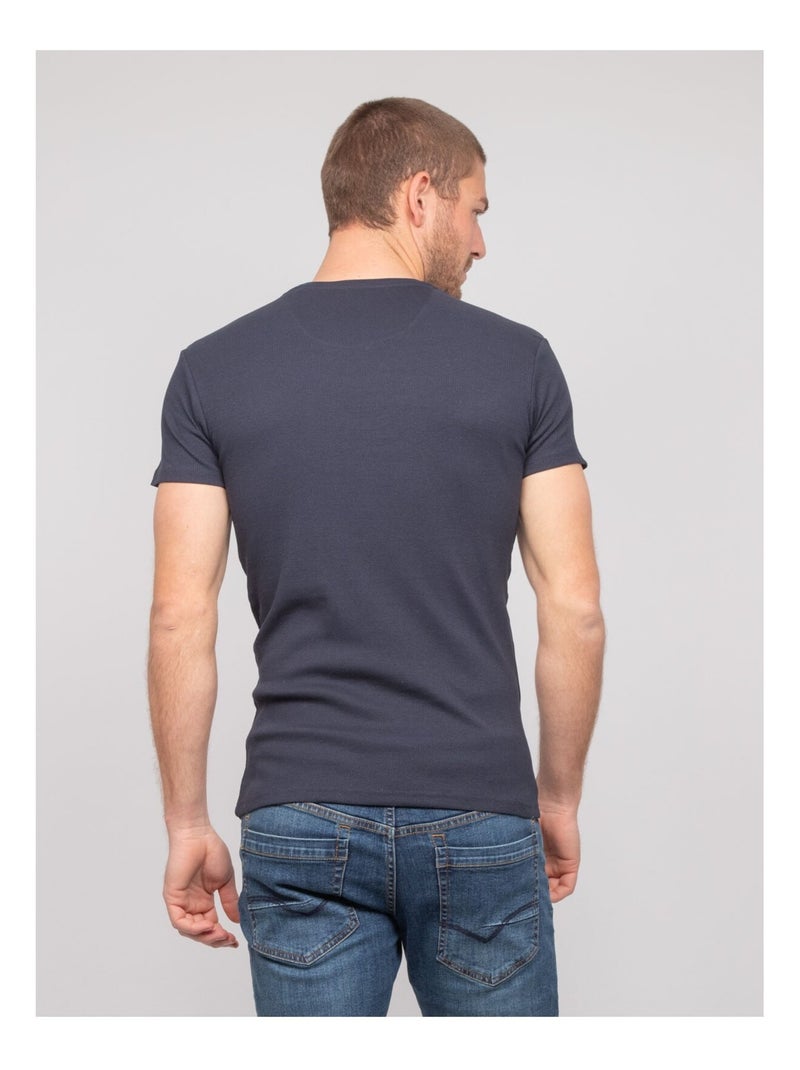 T shirt col rond coton cottelé WALTER Bleu marine - Kiabi