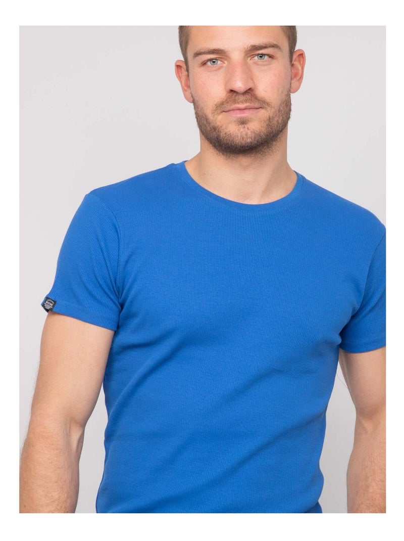 T shirt col rond coton cottelé WALTER Bleu roi - Kiabi