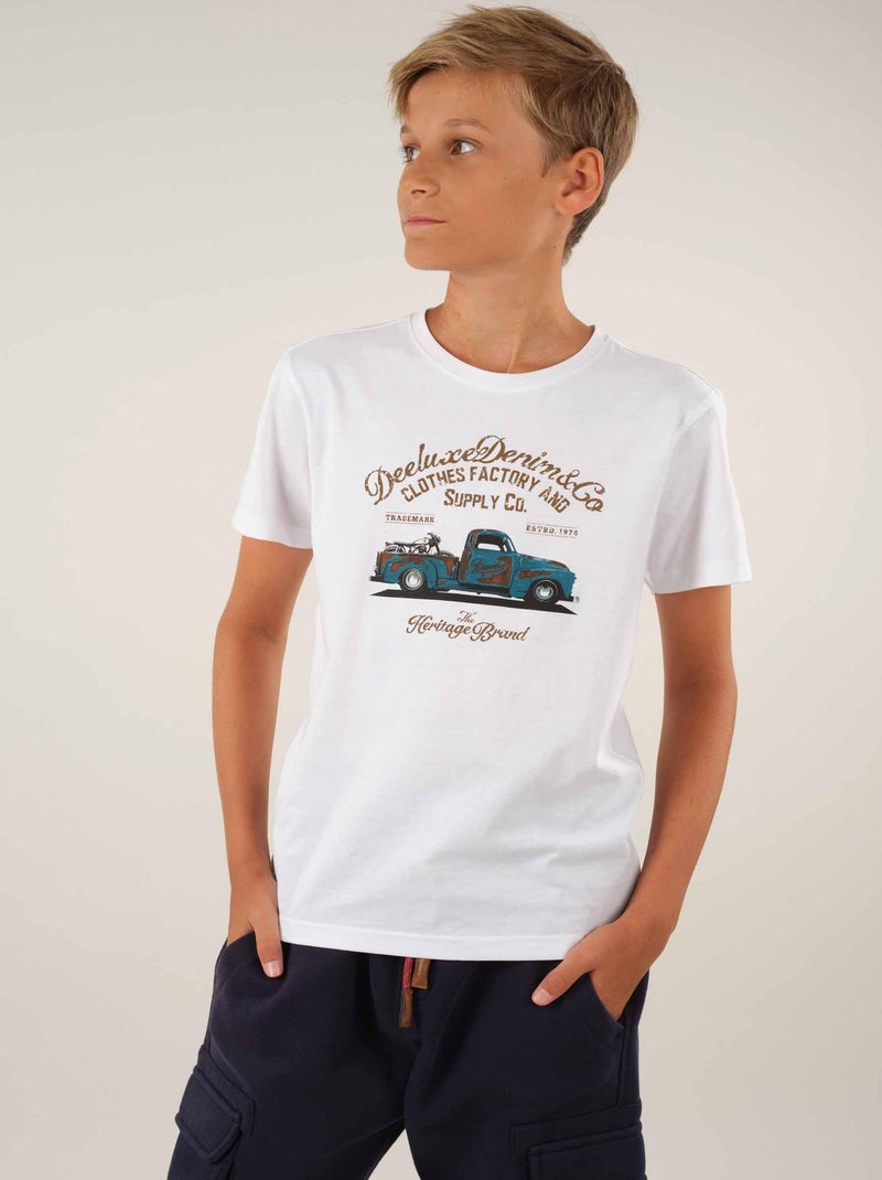 T-shirt col rond coton 'Deeluxe' Blanc - Kiabi