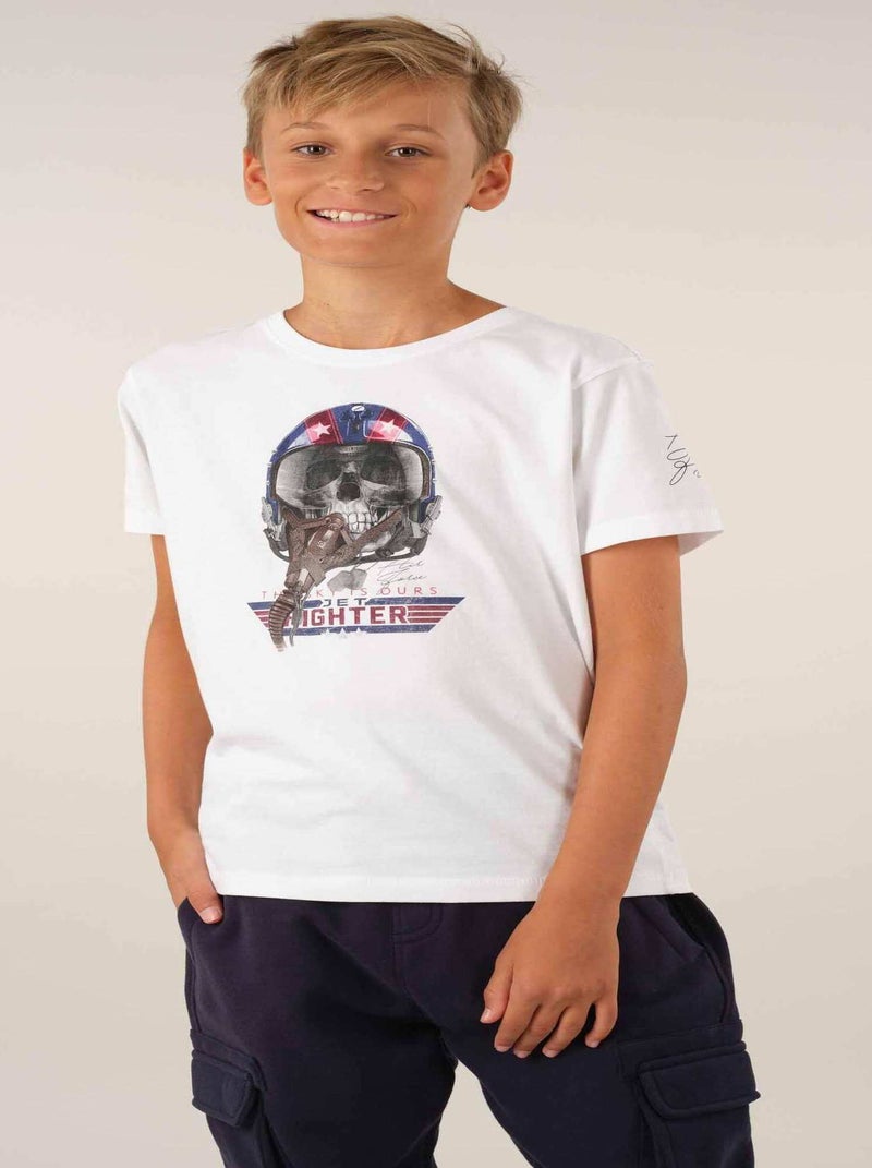 T-shirt col rond coton 'Deeluxe' Blanc - Kiabi