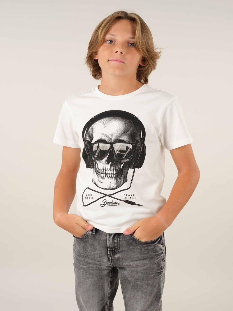 T-shirt col rond coton 'Deeluxe' Blanc - Kiabi
