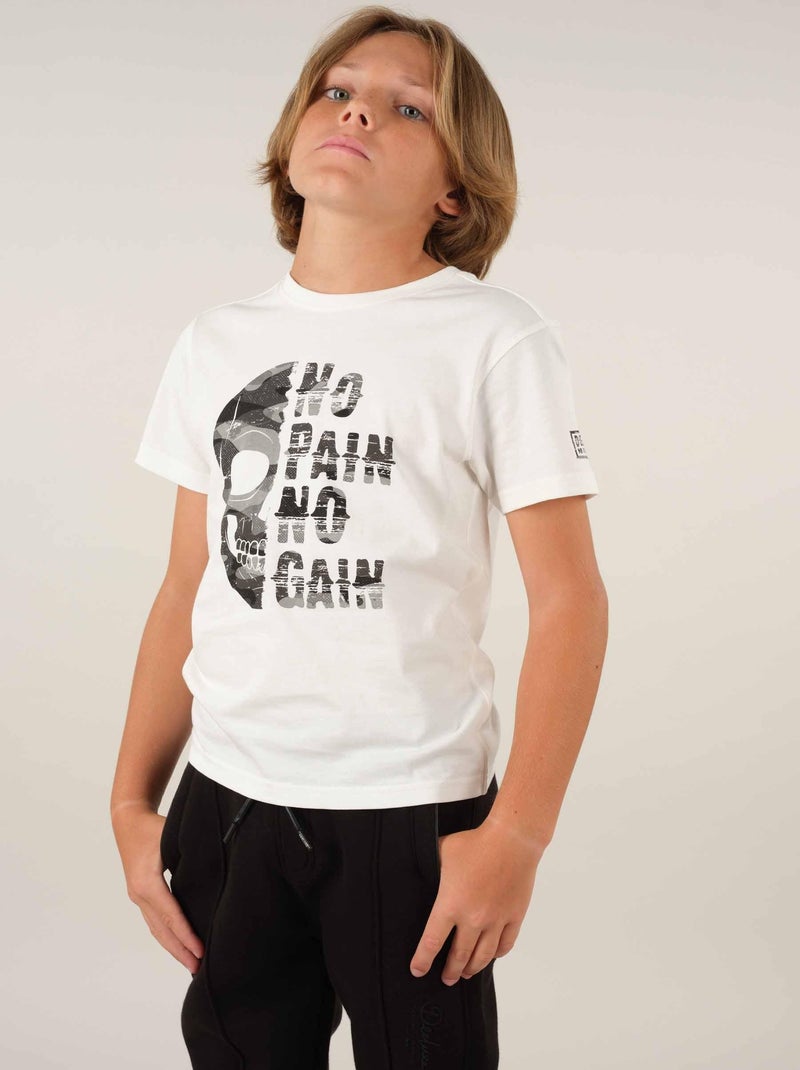 T-shirt col rond coton 'Deeluxe' Blanc - Kiabi