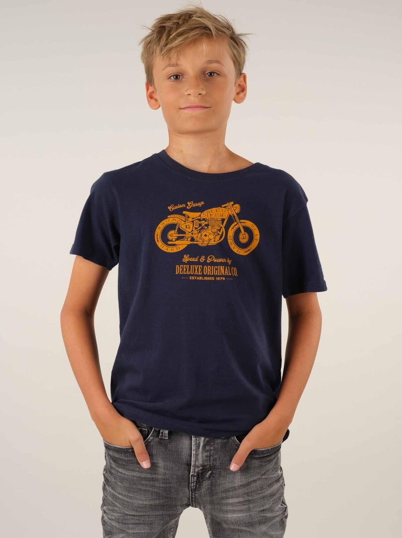 T-shirt col rond coton 'Deeluxe' Bleu marine - Kiabi